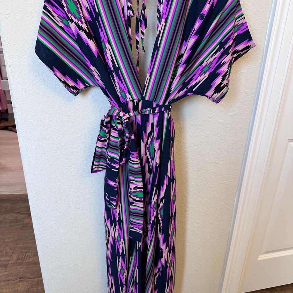 Blue Blush Multicolor Striped Ikat Maxi Dress